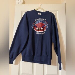 Navy blue crew neck sweatshirt with "Grandma's Blessings" graphic
